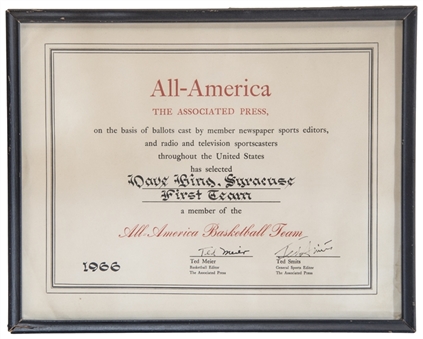 1966 The Associated Press All-America Basketball Team Certificate Presented to Dave Bing For Member Of First Team 